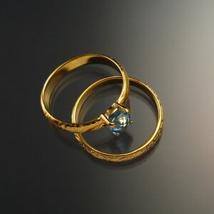 Blue Topaz Wedding set 14k Yellow Gold ring made to order in your size 画像 4