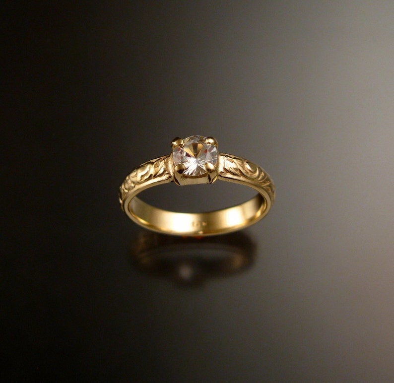 White Sapphire Wedding Ring 14k Yellow Gold Diamond Substitute Etsy