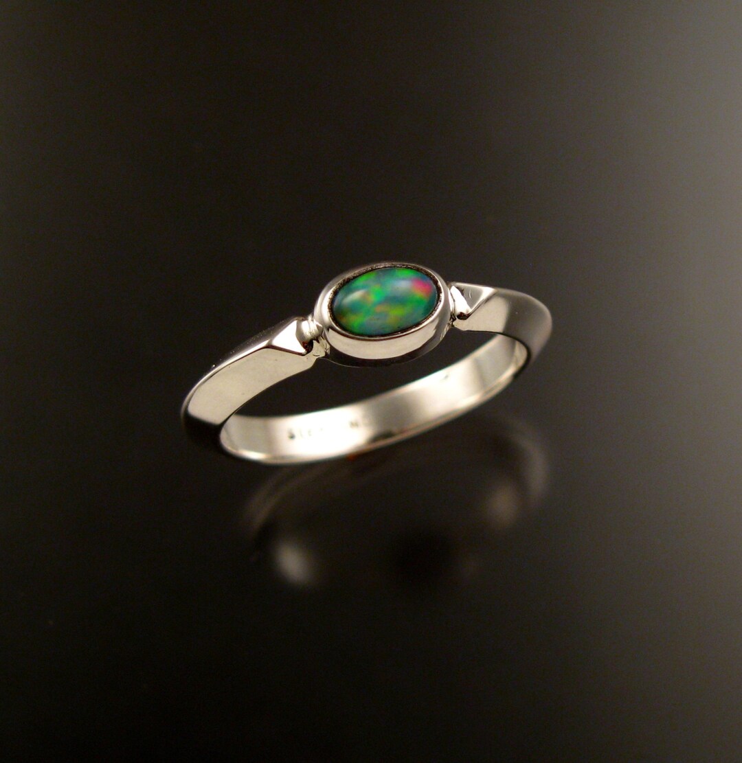 Opal Ring Sterling Silver Triangular Band Natural Ethiopian - Etsy
