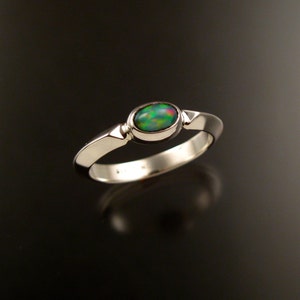 Opal ring Sterling silver Triangular band natural Ethiopian Opal ring Made to order in your size