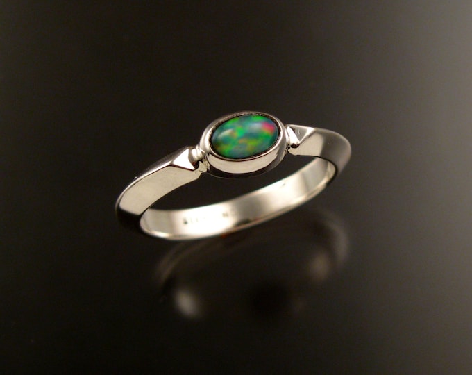 Opal ring Sterling silver Triangular band natural Ethiopian Opal ring Made to order in your size