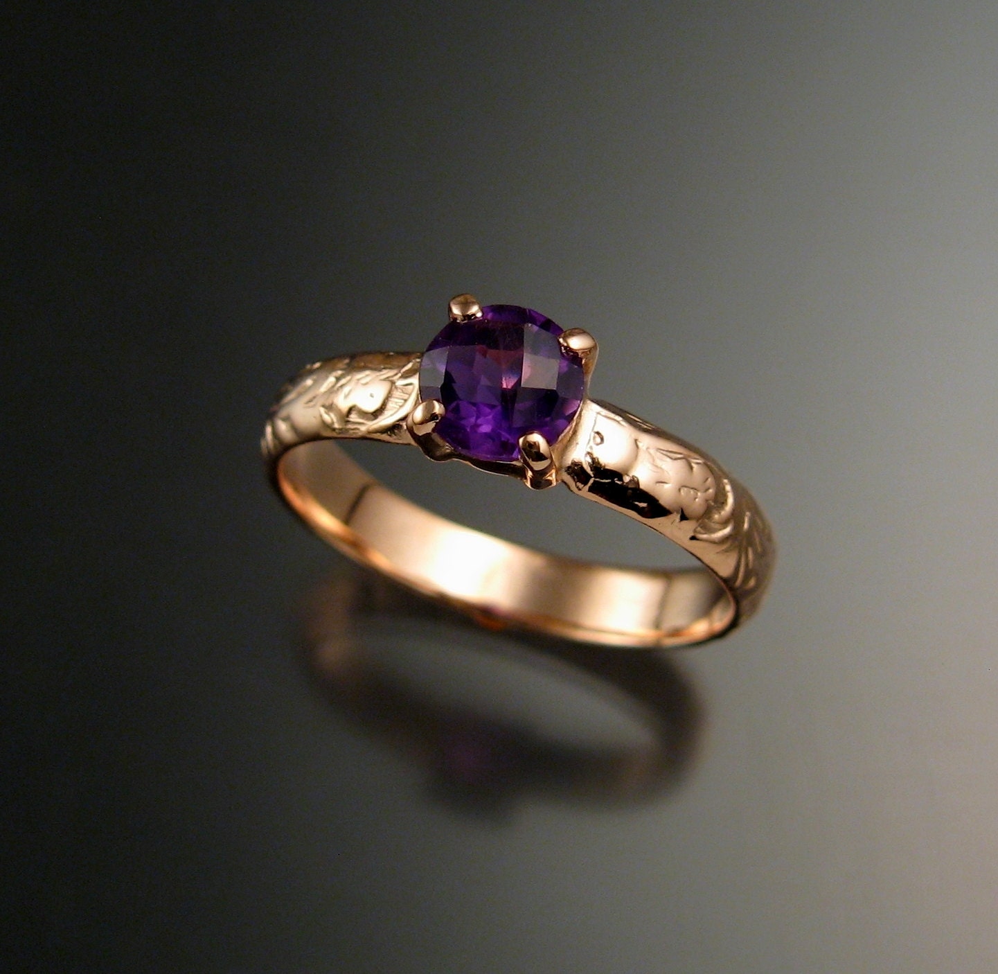 Amethyst Wedding ring 14k Rose Gold Victorian floral pattern ring made ...