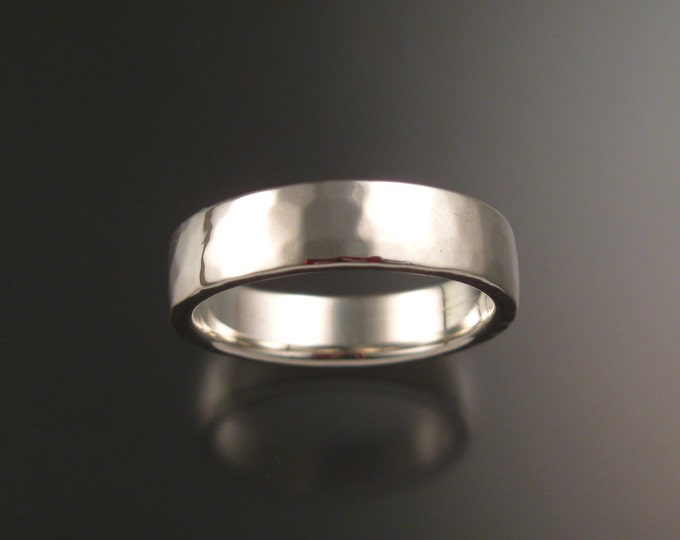 Sterling Silver Rectangular Wedding ring comfort fit band bright Hammered finish ring made to order in your size