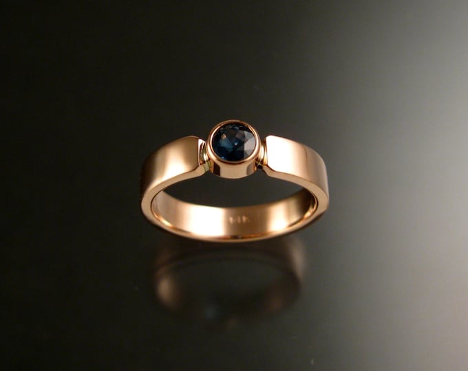 Sapphire 14k Rose Gold rectangular band Natural Blue stone wedding ring made to order in your size