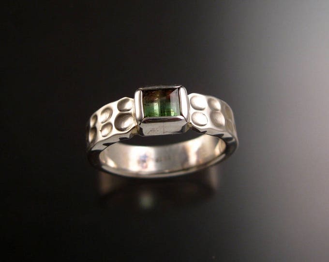 Watermelon Tourmaline Ring Sterling silver Size 7 1/4 natural stone handmade Bi-colored Tourmaline moonscape ring ready to ship