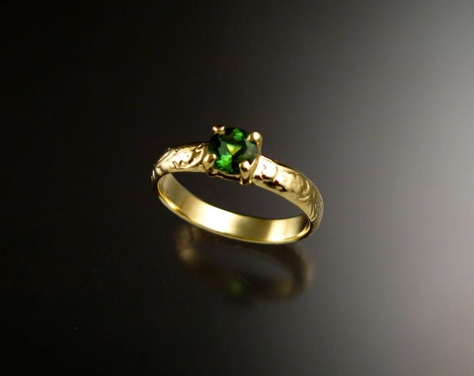 Green Tourmaline Wedding ring 14k Green Gold Victorian Floral Pattern Emerald substitute Engagement ring made to order in your size