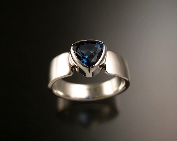 London Blue Topaz Trillion cut ring sterling silver Sapphire substitute ring made to order in your size