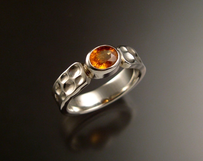Orange Garnet and Sterling Silver ring with 2x5mm Moonscape band made to order in your size