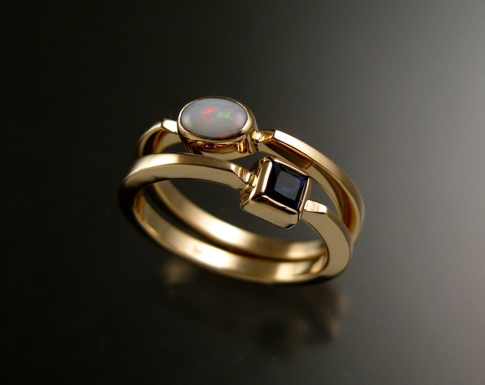 Stackable Mothers Birthstone ring set of two 14k Yellow Gold  premium birthstone stacking rings Made to order in your size