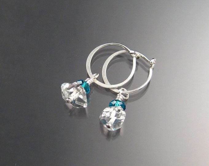 Natural Quartz Crystal Birthstone Hoop Earrings December birthstone Teal Green Hoops in Sterling silver