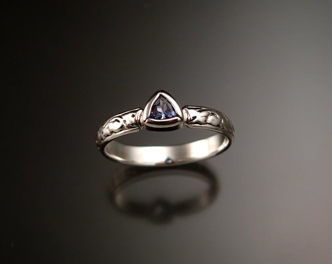 Tanzanite Triangle Wedding ring Sterling Silver Victorian bezel set stone ring made to order in your size