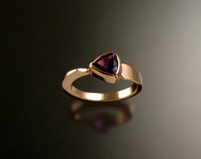 Amethyst triangle ring 14k Rose Gold bezel set Stone Asymmetrical setting made to order in your Size