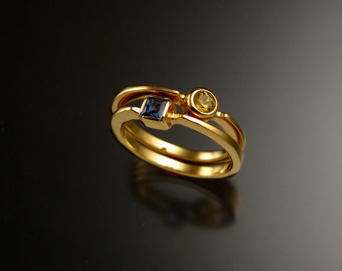 Stackable Mothers Birthstone ring set of two 14k Yellow Gold  premium birthstone stacking rings Made to order in your size