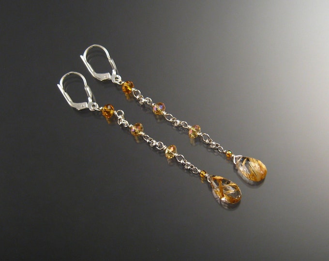 Rutilated Quartz Earrings, Sterling