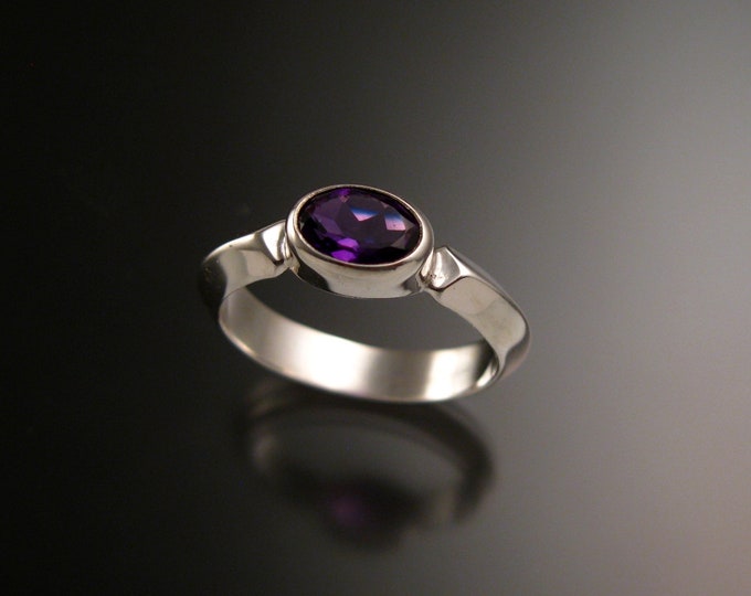Amethyst 14k White Gold triangular band ring with bezel set east west stone ring handmade to order in your size