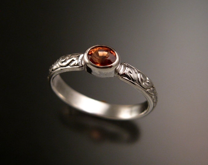 Padparadscha Sapphire Engagement ring 14k White Gold natural Orange Sapphire with bezel set stone made to order in your size