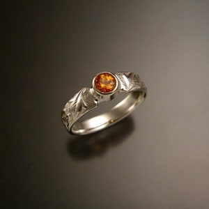 Mandarin Garnet Sterling Silver Victorian flower and vine pattern bezel set ring made to order in your size