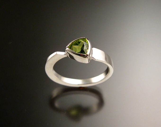 Peridot triangle ring Sterling Silver bezel set Stone Asymmetrical setting made to order in your Size