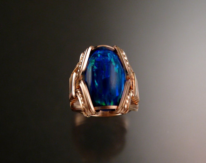 Deep Blue Lab created Opal ring 14k Rose Gold-filled Made to order in your size