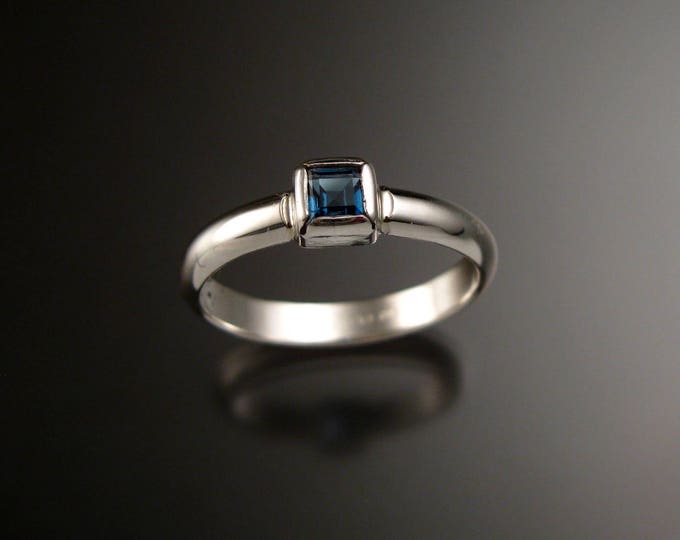 London blue Topaz square stone stackable ring Sterling Silver handmade to order in your size