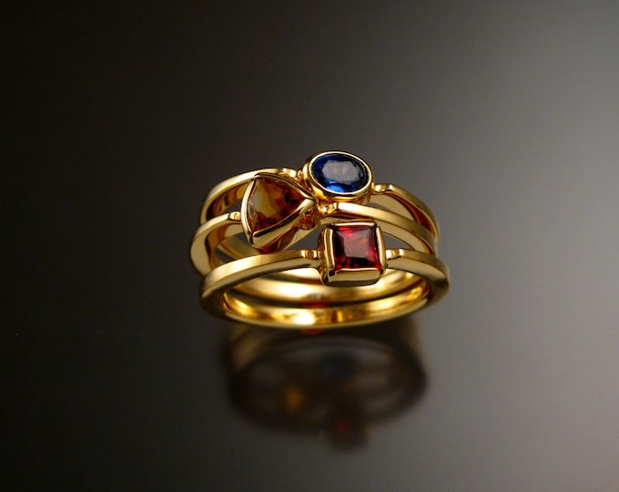 Stackable Mothers Birthstone ring set of three 14k Yellow Gold birthstone stacking rings Made to order in your size