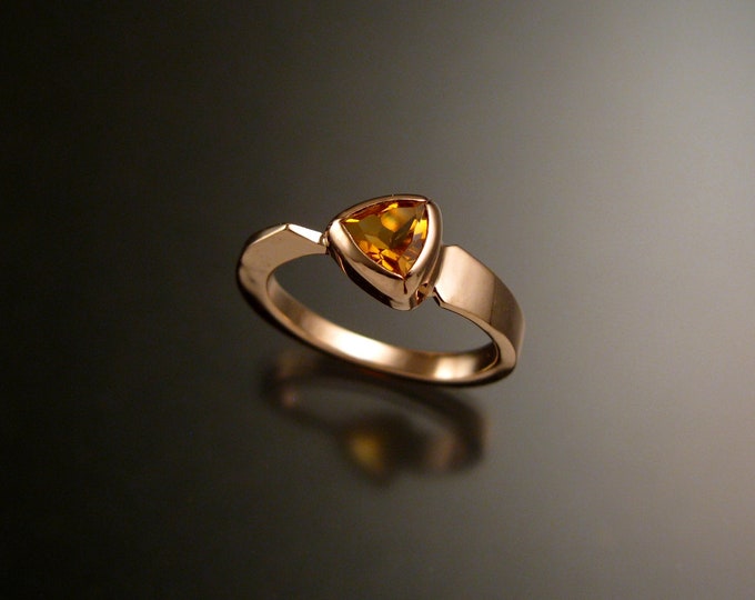 Citrine triangle ring 14k Rose Gold bezel set Stone Asymmetrical setting made to order in your Size