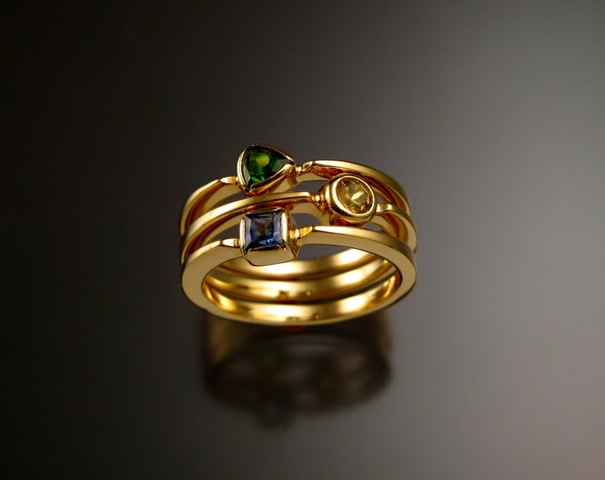 Stackable Mothers Birthstone ring set of three  14k Yellow Gold premium birthstone stacking rings Made to order in your size