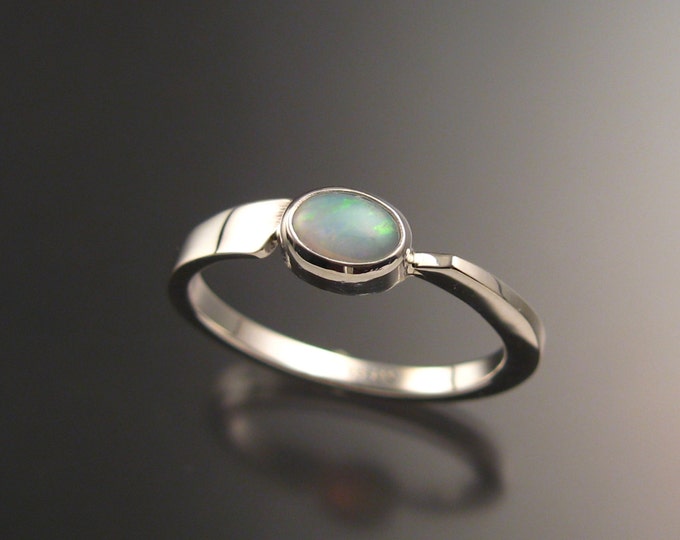 Opal Ring Sterling Silver Asymmetrical stackable ring Hand crafted in your size