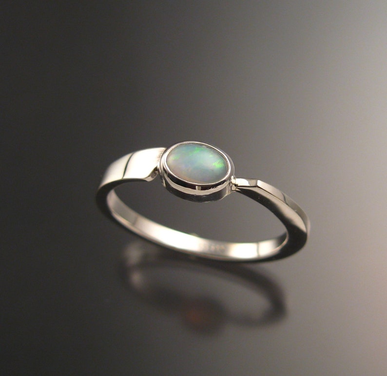 Opal Ring Sterling Silver Asymmetrical Stackable Ring Hand - Etsy