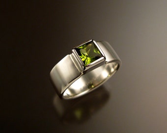 Peridot ring Sterling Silver Square stone wide band Ring made to order in your size