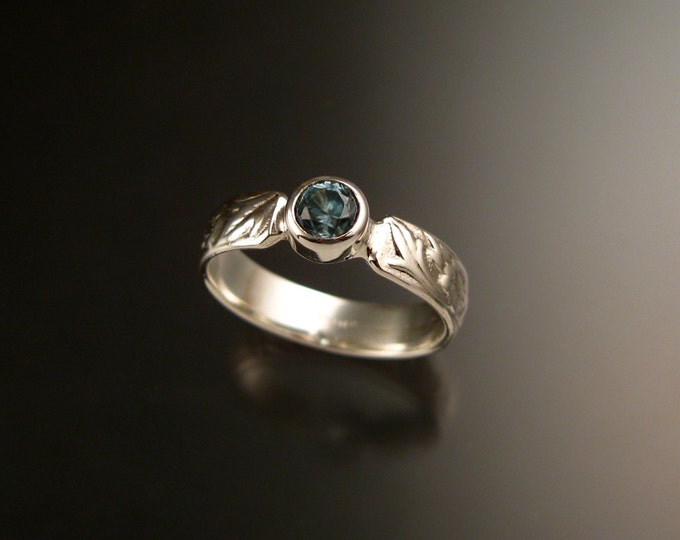 Blue Zircon ring Sterling Silver blue Diamond substitute Victorian flower and vine pattern ring made to order in your size