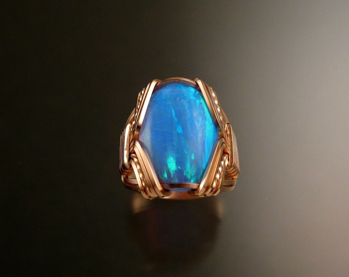 Powder Blue Lab created Opal ring 14k Rose Gold-filled Made to order in your size