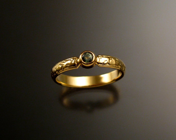 Green Sapphire Wedding ring 14k Yellow Gold Victorian bezel set Green Diamond substitute ring made to order in your size