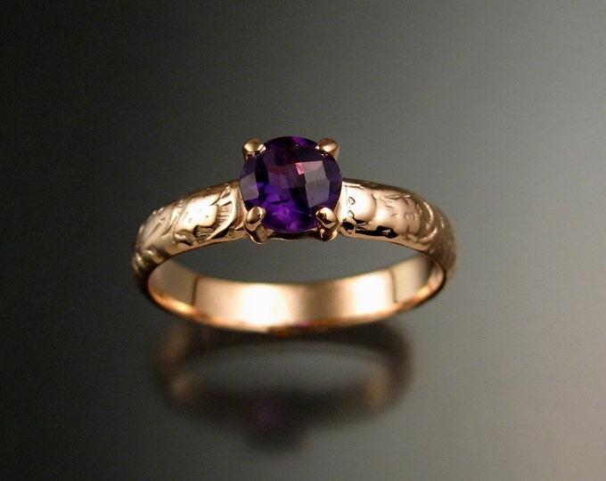 Amethyst Wedding ring 14k Rose Gold Victorian floral pattern ring made to order in your size