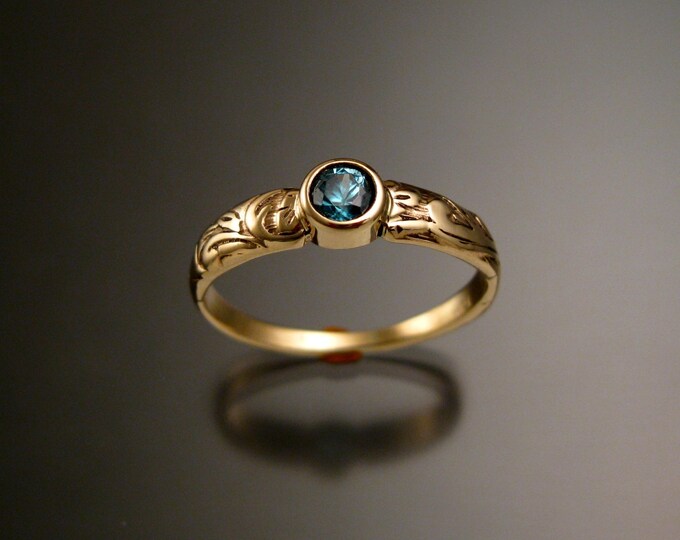 Blue Zircon ring 14k Yellow Gold blue Diamond substitute size 5 1/2