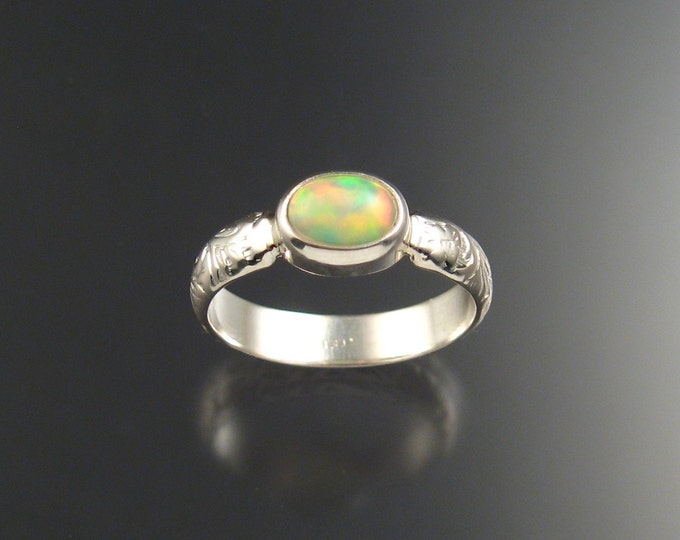 Opal Ring Victorian floral pattern band Handmade to order in your size