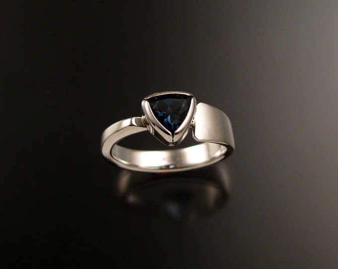 London Blue Topaz Triangle asymmetrical Sterling Silver ring made to order in your size