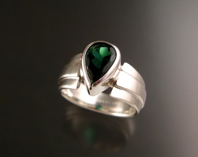 Blue Green Tourmaline Ring Pear shaped Sterling Silver size 5 ring