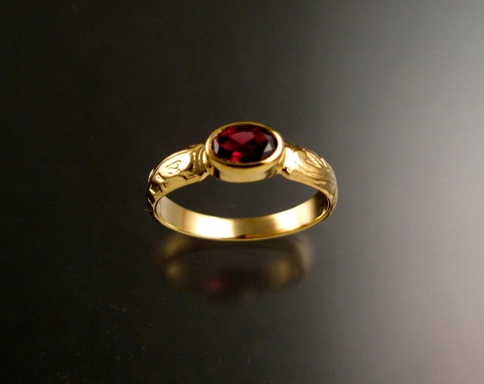 Garnet 4x6mm Oval Wedding 14k Yellow Gold bezel set stone ring made to order in your size