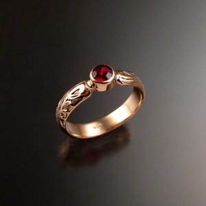 Garnet Wedding ring 14k rose Gold Victorian bezel set ring made to order in your size