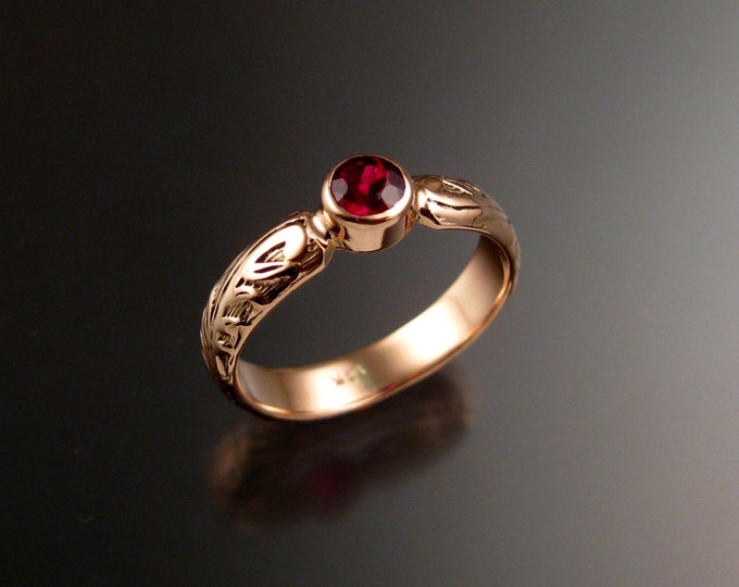 Garnet Wedding ring 14k rose Gold Victorian bezel set ring made to order in your size