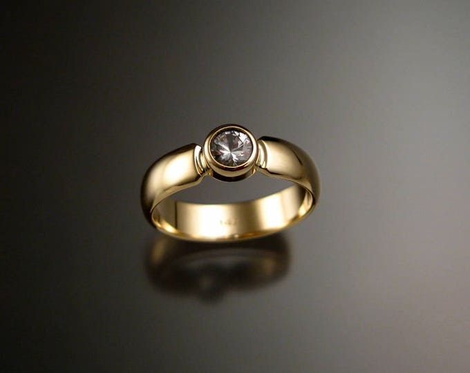 White Sapphire  Wedding ring Natural Diamond substitute Engagement ring Handmade in 14k yellow Gold