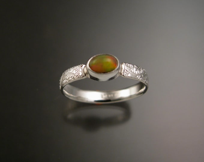 Opal Ring Fine Victorian floral pattern band Handmade to order in your size