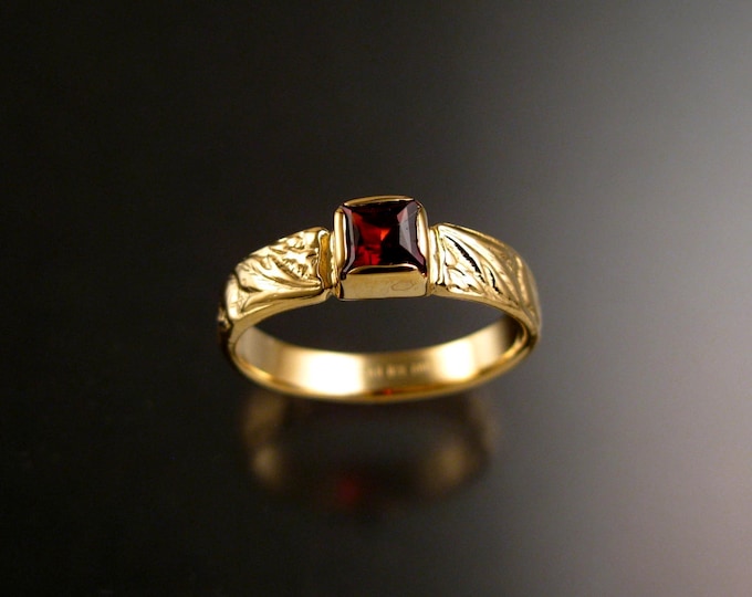 Garnet square  Wedding ring 14k Yellow Gold Victorian bezel set ring made to order in your size