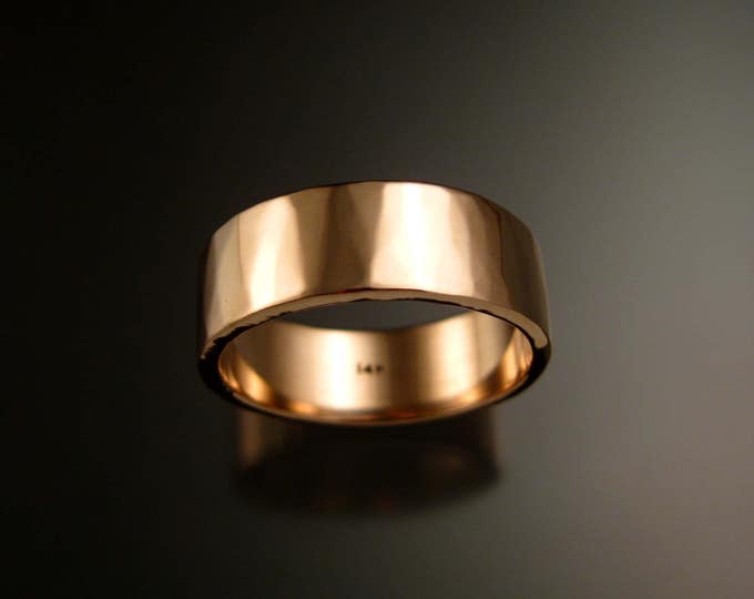 Rose Gold 14k 1.5x8 mm rectangular Lightly hammered Pink Gold Grooms Wedding band Handmade in your size Mans ring band
