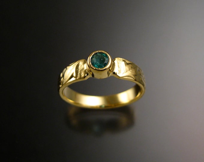 Emerald 14k Green Gold Victorian flower and vine pattern bezel set ring made to order in your size