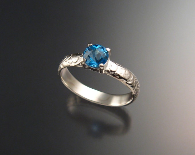 Blue Topaz Wedding ring 14k White Gold made to order in your size