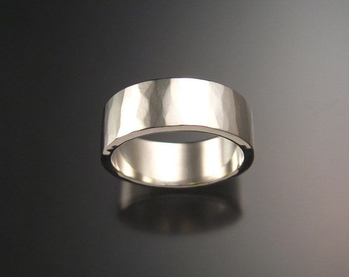 Sterling Silver Hammered finish 2mm x 8mm Rectangular Wedding band made to order in your Size wide silver Ring