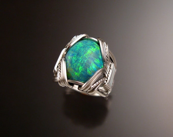 Green Lab created Opal ring handcrafted in Sterling Silver made to order in your size