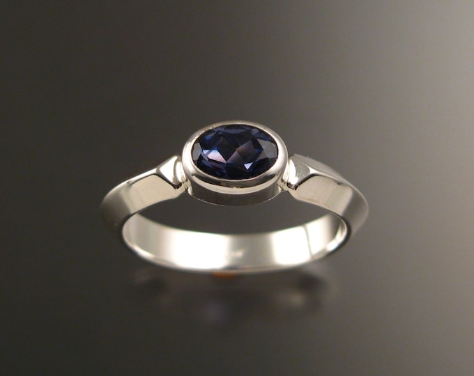 Iolite gemstone ring sterling silver Sapphire substitute ring with triangular band made to order in your size